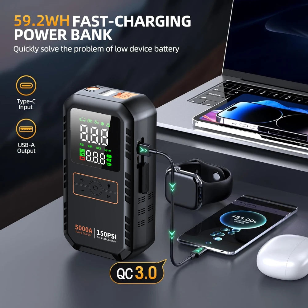 Portable Car Jump Starter and Tire Inflator